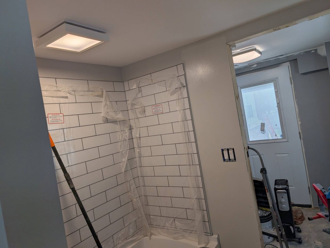 Shower construction in progress